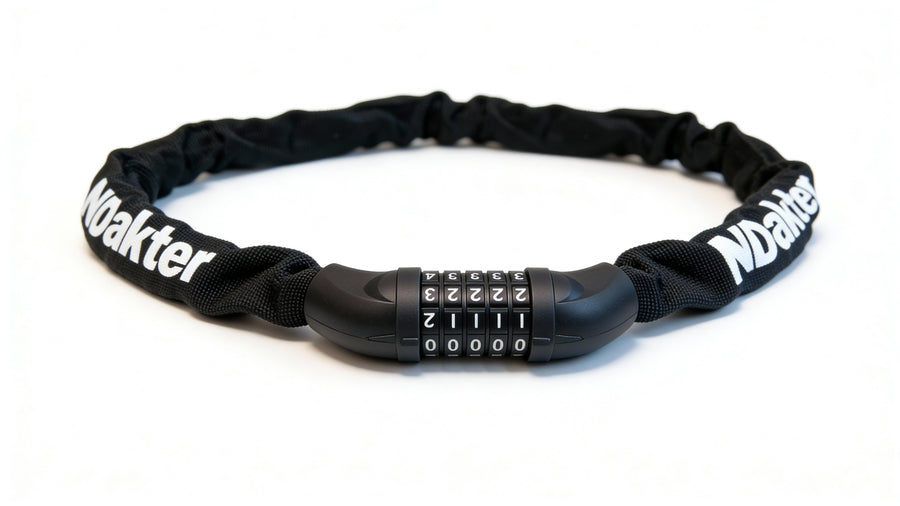 130cm bicycle chain lock with 5-digit combination wrapped around bike frame