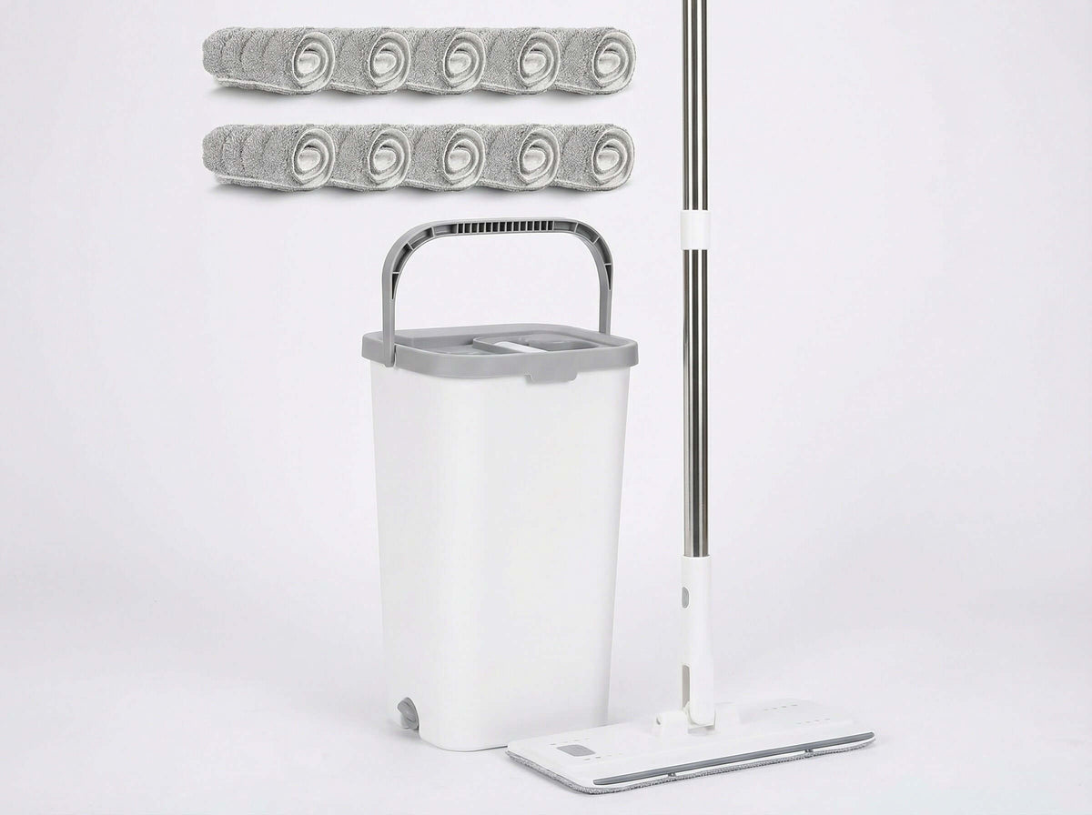 HOT PRICE mop set with bucket features an adjustable handle for easy cleaning and storage, shown in a home setting.