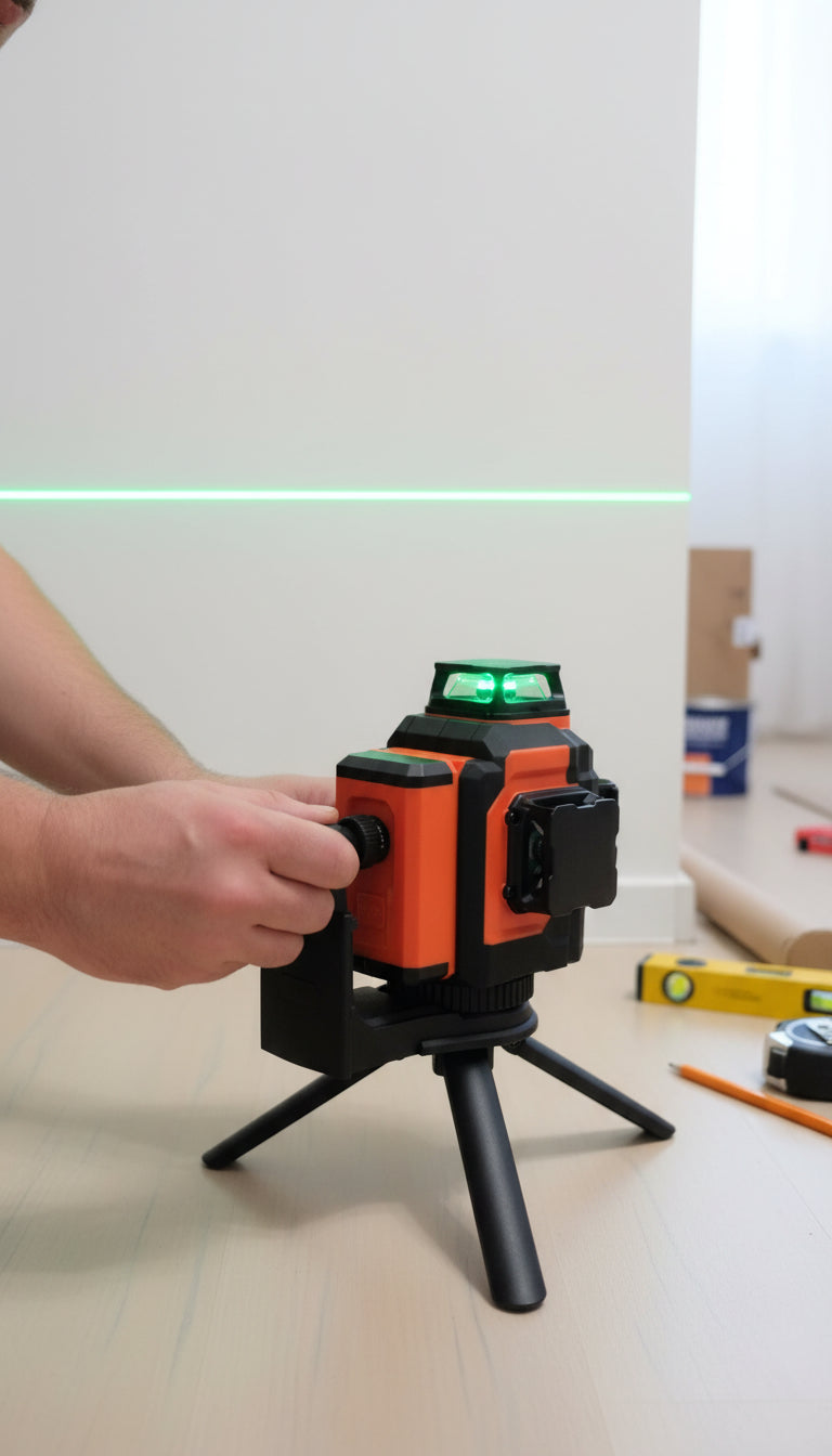 Takamine Tech3x360 TT12LS – self-leveling 3D green laser, 12 lines, 360° projection, high visibility, ±2 mm accuracy, up to 60 m range, IP54 durable design.