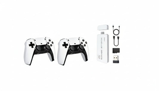 Retro Gaming Console with 20,000+ built-in classic games, two wireless controllers, HDMI output up to 4K, supporting 23 emulators, providing instant plug-and-play nostalgic gaming for living rooms, family fun, and local multiplayer experiences