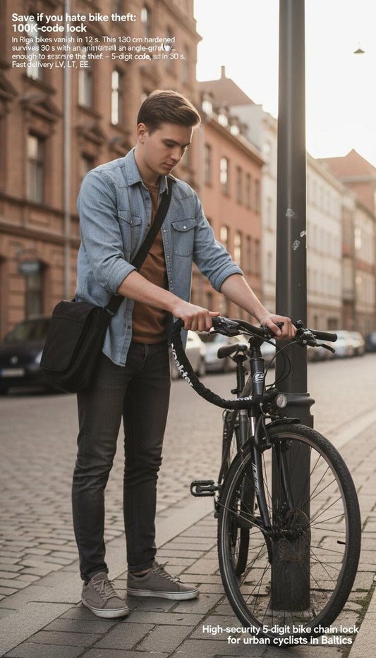Be an unappealing target — secure your bike with a hardened-steel chain and 5-digit code, and keep thieves moving on.