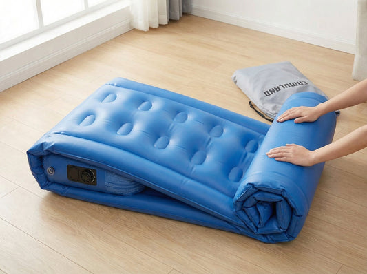 CAMULAND twin air mattress with built-in pump, elevated and fully inflated for comfortable overnight use