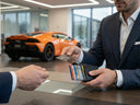 Minimalist DONBOLSO Austin slim wallet with Push-Up card holder, showing organized credit cards and compact design for everyday use.