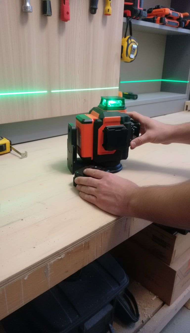 Takamine Tech3x360 TT12LS – 3D green laser, 12 lines, 360° coverage, self-leveling ±4°, ±2 mm accuracy, up to 60 m, durable IP54, rechargeable.