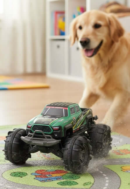 Green 4WD amphibious remote-controlled car by HOT PRICE, showcasing waterproof design and 360° maneuverability.
