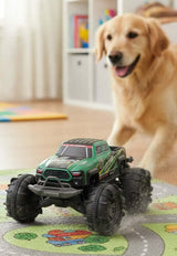 Green 4WD amphibious remote-controlled car by HOT PRICE, showcasing waterproof design and 360° maneuverability.