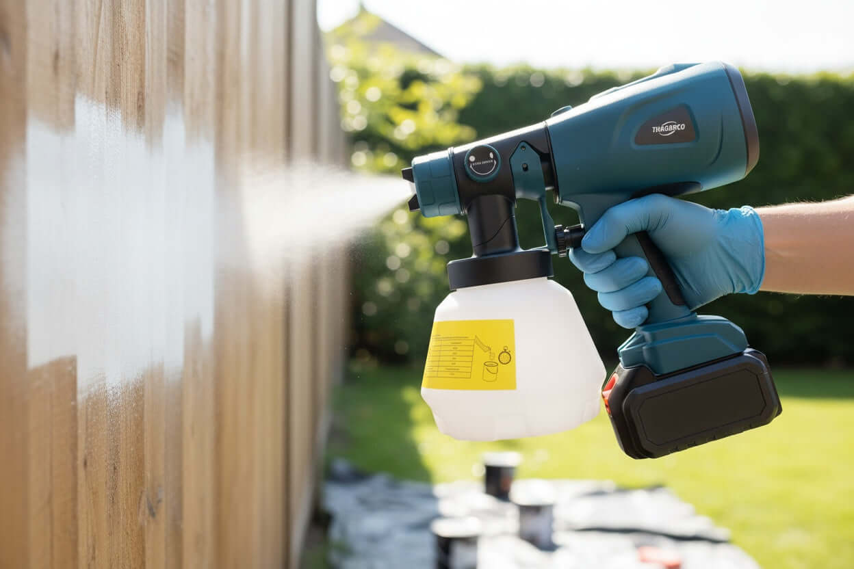 HOT PRICE cordless paint spray system with ergonomic handle and paint cup, ideal for smooth, even application.