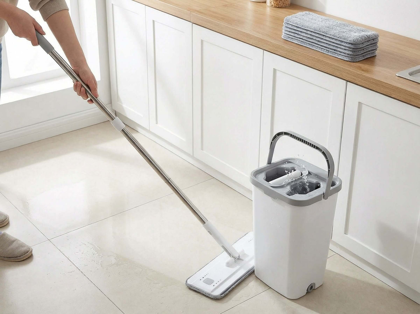 HOT PRICE mop set with bucket and adjustable handle, showcasing the mop head and ergonomic design for easy cleaning.