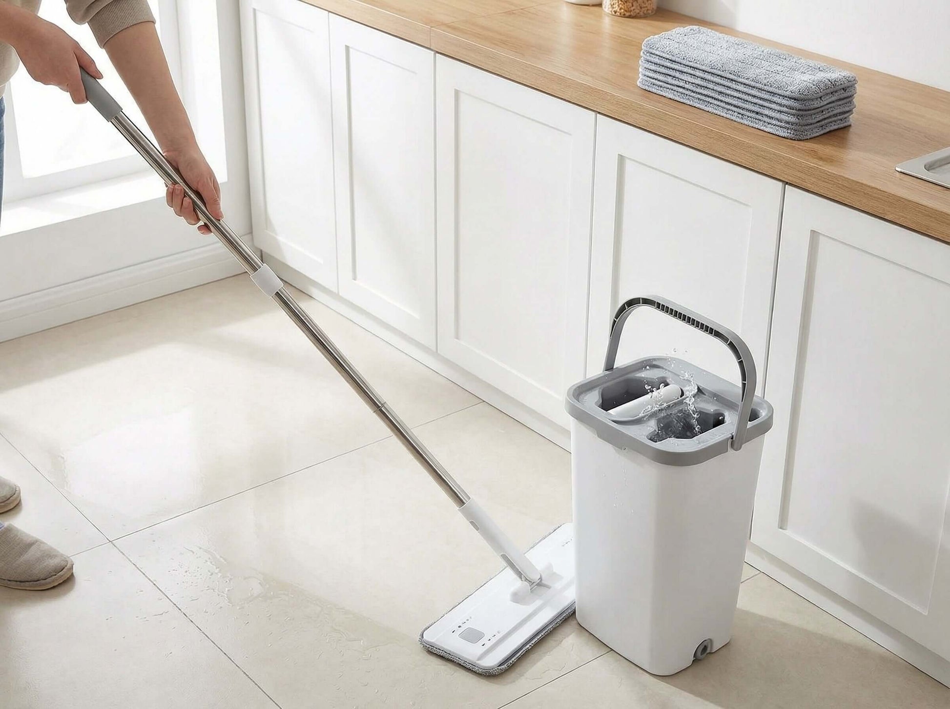 HOT PRICE mop set with bucket and adjustable handle, showcasing the mop head and ergonomic design for easy cleaning.