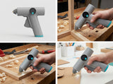 Hot Price cordless hot glue gun with LED indicator, fast heating, 25W power, 22 glue sticks, and 2500mAh battery, ready for craft projects.