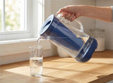 Glass water filter jug with 3L capacity, featuring activated carbon and ultrafiltration filters for clean drinking water