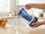 Glass water filter jug with 3L capacity featuring activated carbon and ultrafiltration filter for clean drinking water.