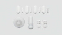 SanJie Home Security Alarm System with PIR detector, remote controls, and door window sensor, featuring TUYA app integration.
