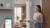 SanJie Wi-Fi home security alarm system with PIR detector, remote controls, and door window sensor.