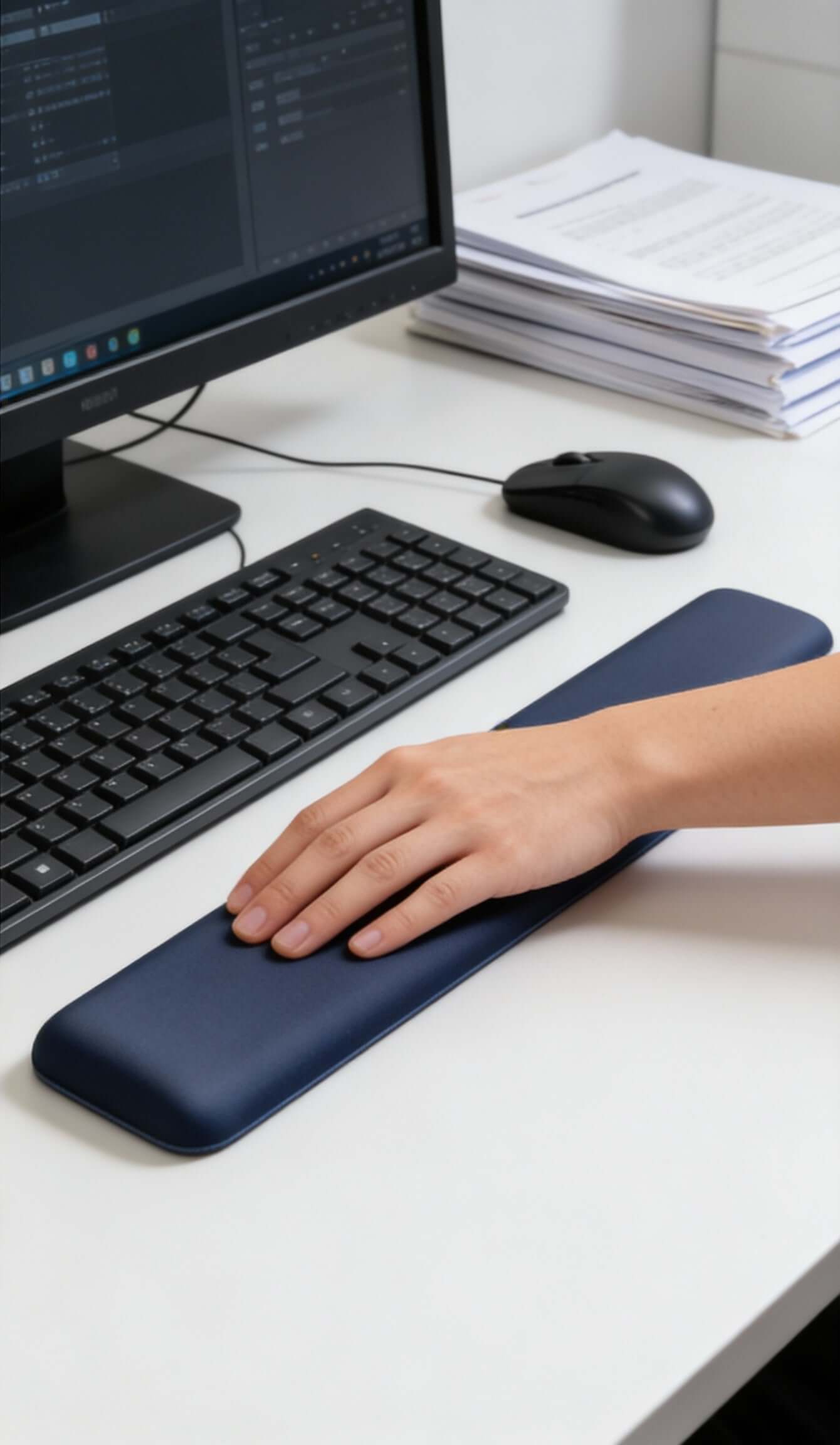Ergonomic HOT PRICE gel cushion wrist rest mouse pad in black, providing support for comfortable computer use.